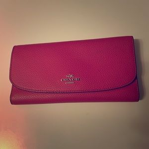Tri Fold Leather Coach Wallet in Raspberry